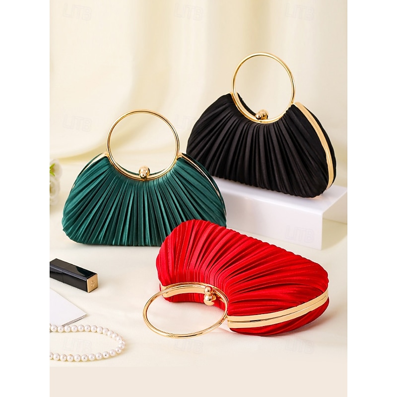 Green Elegant Pleated Velvet Clutch with Gold Ring Handle - Women's Evening Handbag, Perfect for Weddings, Parties and Formal Events2