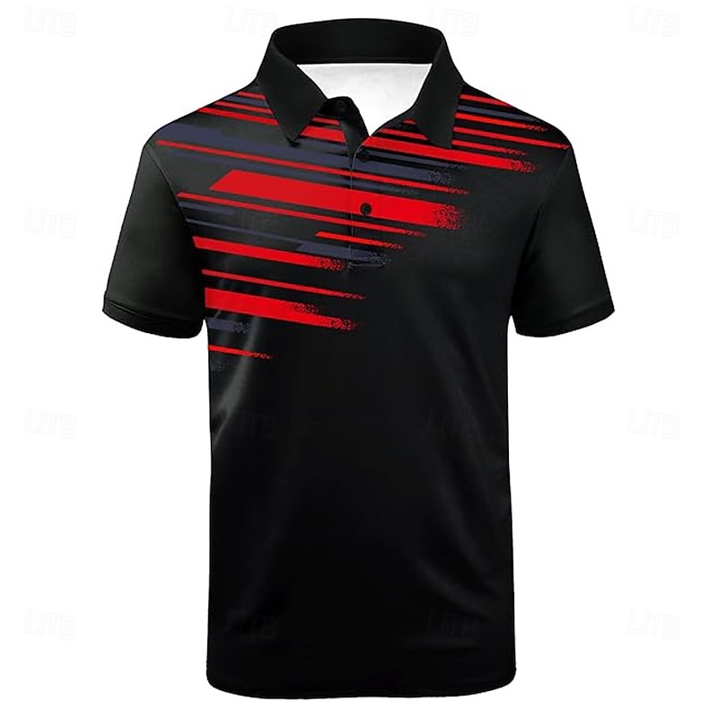 Men's Geometric Golf Shirt Short Sleeve Polo Shirts Collared Shirts Casual Outdoor Athleisure Home Wear 3D Print White Red Blue2