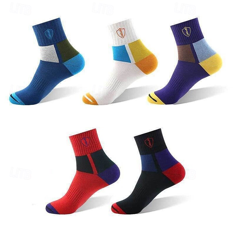 Men's 5 Pairs Multi Packs Socks Crew Socks Running Socks Casual Socks Rainbow Color Color Block Vacation Sports & Outdoor Daily Basic Medium Spring Fall Fashion Casual3