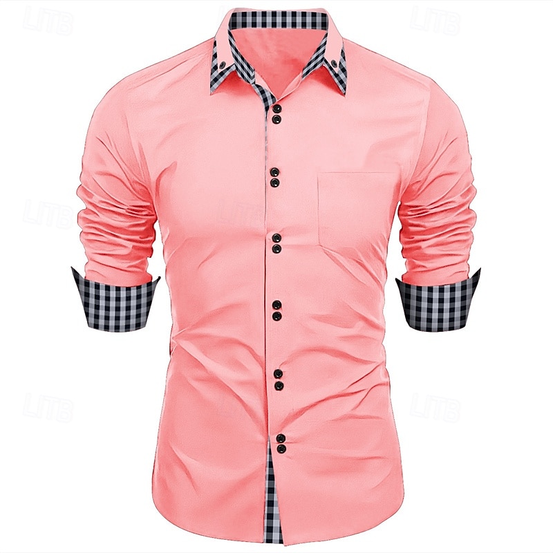 Men's Shirt Dress Shirt Button Up Shirt Plaid Wedding Party Black White Pink Wine Long Sleeve Lapel Spring &  Fall Clothing Apparel Patchwork3