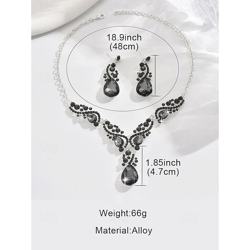 Women's Green Crystal Jewelry Set with Teardrop Necklace and Matching Earrings, Elegant Style for Weddings and Formal Events4