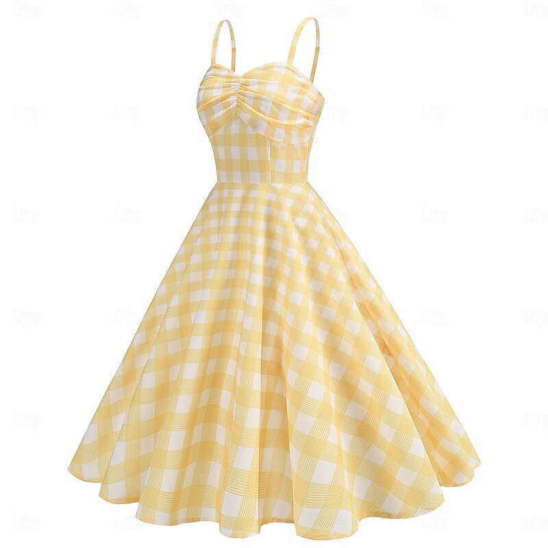 Retro Vintage 1950s Rockabilly Knee Length Dress Swing Dress Flare Dress Spaghetti Strap Polka Dot Checkered / Gingham A-Line Fancy Dress Women's Carnival Vacation Daily Wear Bachelorette Party3