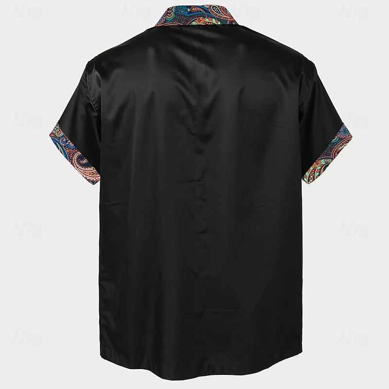 Men's Floral Button Up Shirt Short Sleeve Fashion Casual Party Casual Summer Spring Turndown Button Up Black Blue2