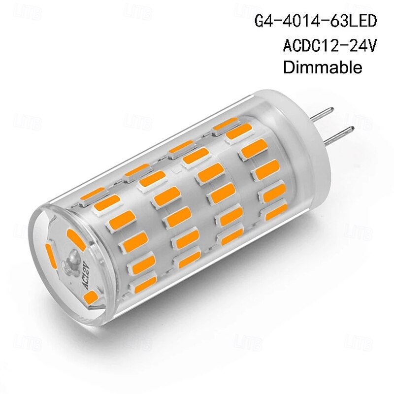 G4 LED Corn Light Bulbs 12V/24V AC/DC, 5W 63LED Dimmable for Crystal Chandeliers, Warm White & White, 4pcs2
