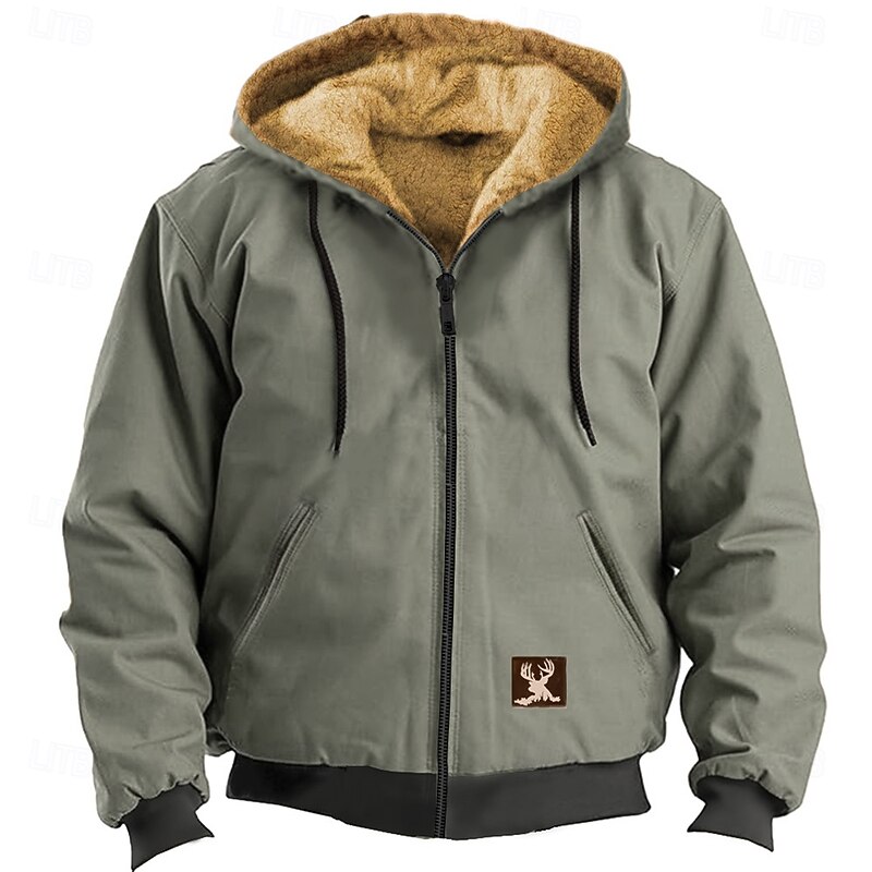 Men's Deer Fleece Hoodies Sweatshirt Fashion Ethnic Long Sleeve Hooded Vacation Sports Outdoor Streetwear Brown Green Drawstring Fall Winter Designer3