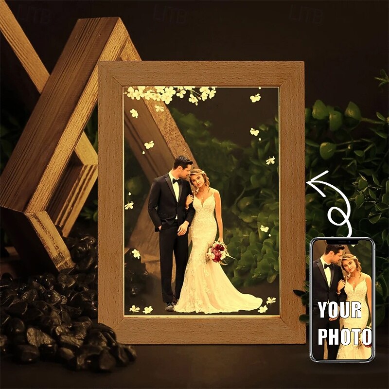 Personalized Wedding Photo Frame Lamp Light Up Photo Frame Decoration Custome Bride and Groom Photo for Valentines Wedding Keepsake Wedding Anniversary Gift Wedding Sign