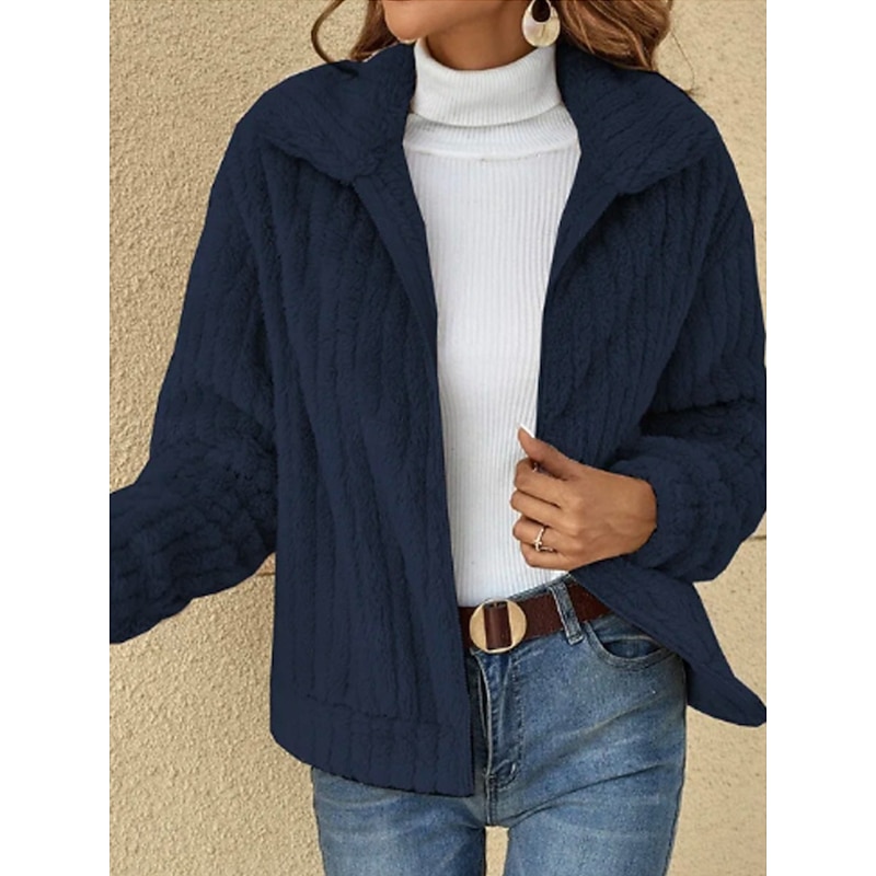 Women's Casual Jacket Outdoor Patchwork Solid Color Windproof Fashion Regular Fit Outerwear Long Sleeve Fall Navy S
