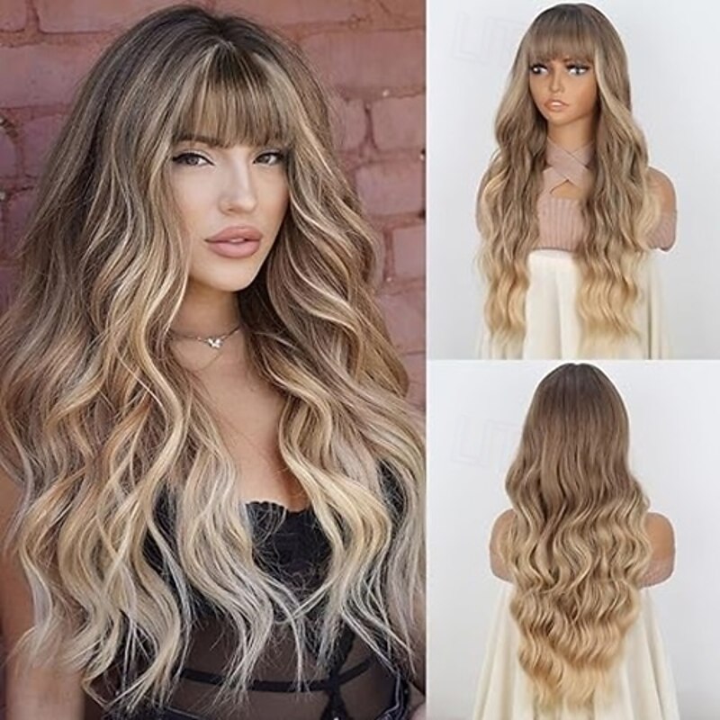Wig with Bangs Long Wavy Wig for Women Wigs Daily Party Holiday Festival Travel Used4