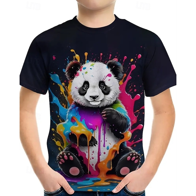 Boys 3D Graphic Panda T shirt Tee Short Sleeve Summer Spring Fashion Basic Kids 4-12 Years Crew Neck Outdoor Casual Daily Regular Fit