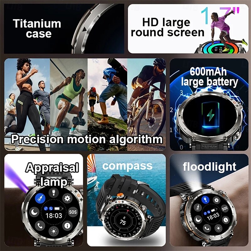 HT30 Smart Watch Bluetooth Call Men Outdoor Sports Fitness Compass Heart Rate Health Monitoring 600mAh Large Battery Smartwatch2