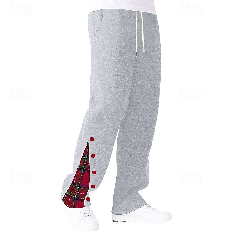 Men's Athletic Pants Wide Leg Sweatpants Trousers Pocket Drawstring Elastic Waist Plaid Comfort Sports Outdoor Daily Fashion Casual Black White Micro-elastic2