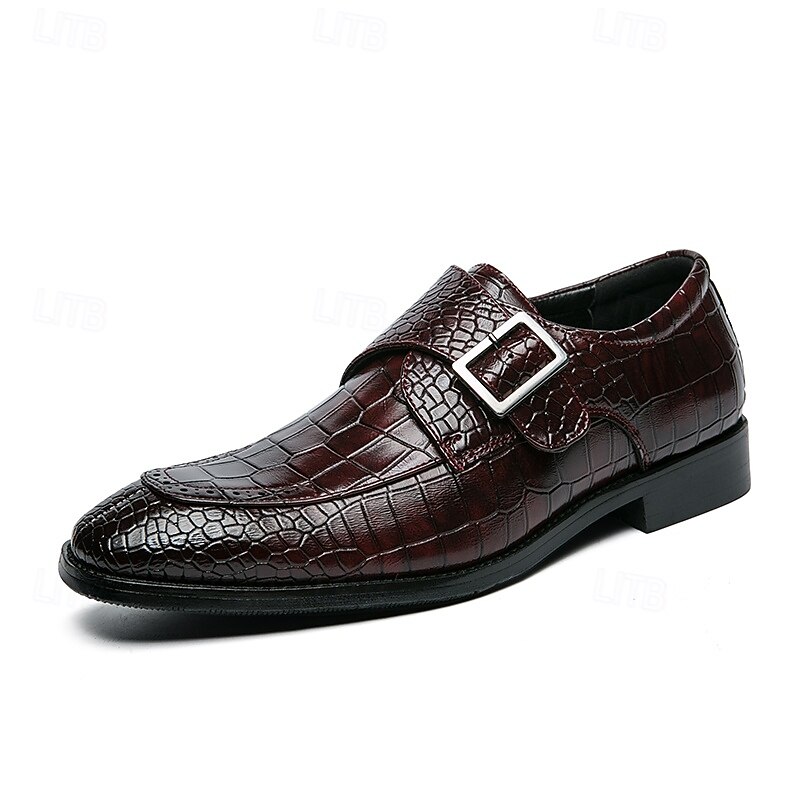 Men's Crocodile Pattern Faux Leather Monk Strap Shoes – Elegant Formal Footwear with Buckle Design for Business and Special Occasions4