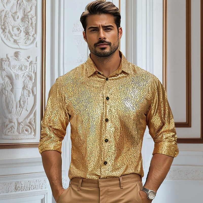 Men's Shirt Casual Shirt Black Purple Gold Gray Long Sleeve Solid Color Collar Performance Christmas Classic Style Clothing Apparel Christmas Vintage Party Disco4