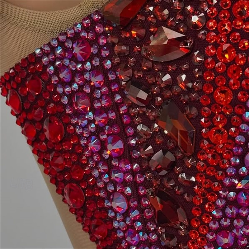 Figure Skating Dress Women's Girls' Ice Skating Dress Red Asymmetric Hem Mesh High Elasticity Training Competition Skating Wear Classic Crystal / Rhinestone Sleeveless Ice Skating Figure Skating2