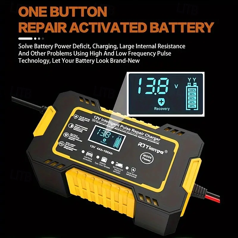 Intelligent 12V Car Battery Charger & Maintainer - 6A Pulse Repair LCD Display AGM GEL SLA & Wet Cell Temperature Compensation 4-100Ah Range2