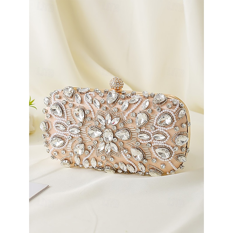 Women's Crystal-Embellished Clutch Bag, Elegant Evening Handbag with Pearl and Rhinestone Detailing, Perfect for Weddings, Parties, and Formal Events Black Silver Gold