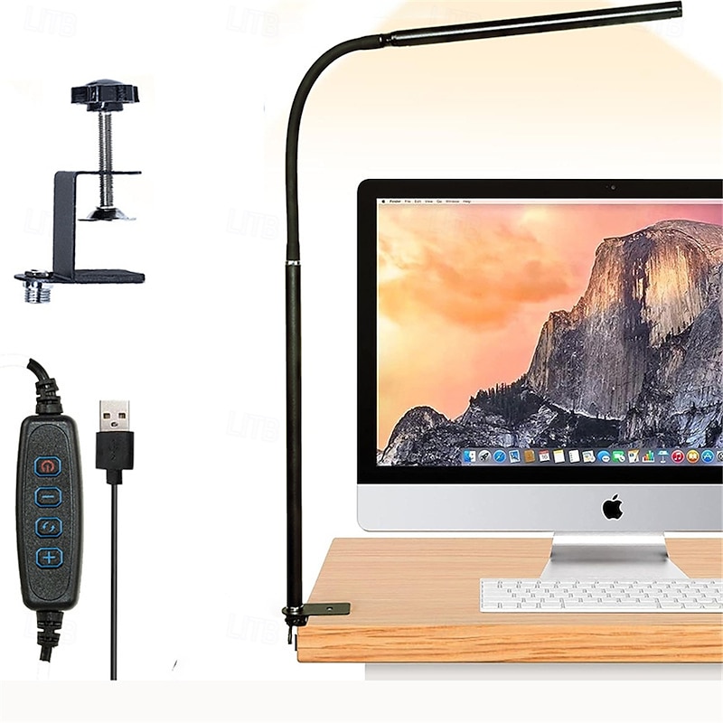 LED Eye Protection Desk Lamp USB Powered for Learning & Reading – Full Spectrum, Low Blue Light with Folding Clip and Dimmable 1PC