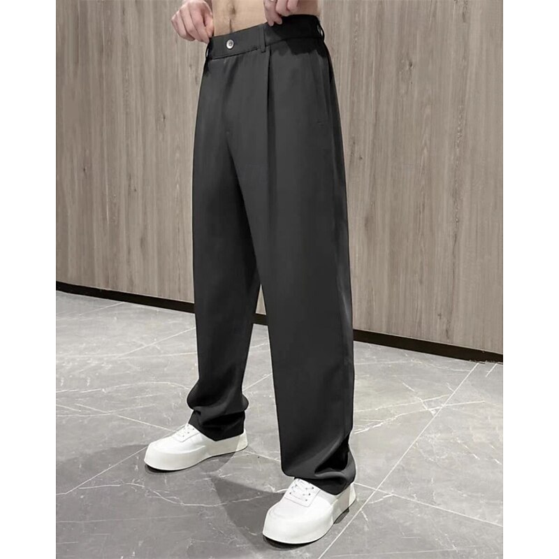 Men's Dress Pants Trousers Chinos Slacks Pleated Pants Buttons Pocket Straight Leg Plain Comfort Formal Party Work Fashion Classic Style Black White Micro-elastic2