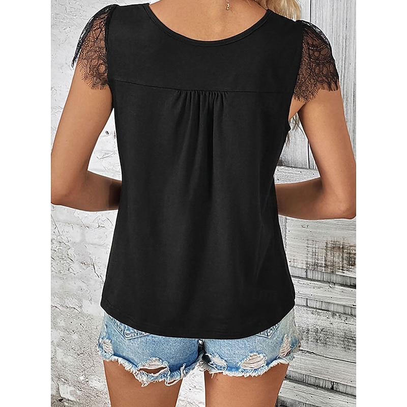 Women's Blouse Solid Color Elegant Stylish Casual Short Sleeve V Neck Vacation Party Daily Black Summer Spring4
