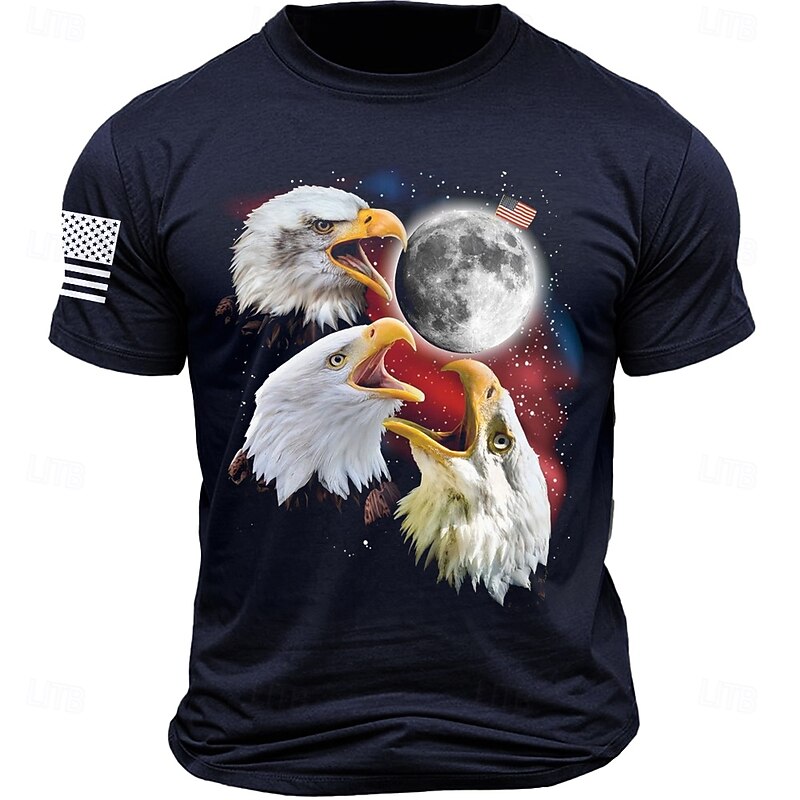 Men's Patriotic Graphic T-Shirt, Short Sleeve with Screaming Eagles, Moon & American Flag2