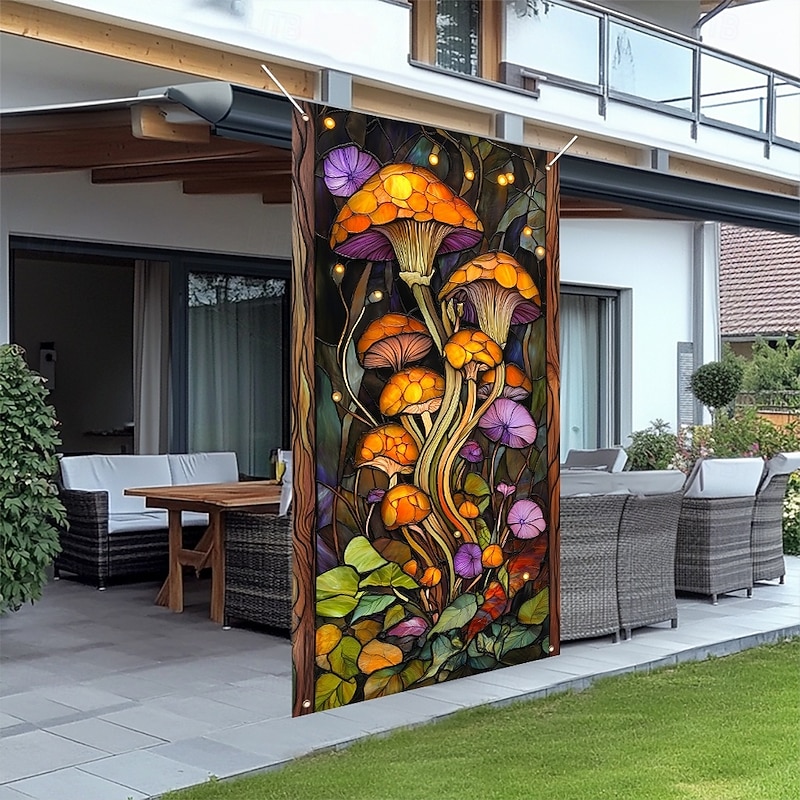 Stained Glass Effect Door Decorations Door Covers Mushrooms Door Tapestry Door Curtain Decoration Backdrop Indoor/Outdoor Door Banner for Front Door Farmhouse4