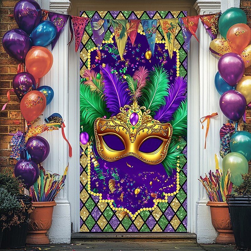 Carnival Mardi Gras Door Decorations Door Covers Door Tapestry Party Mask Door Curtain Decoration Backdrop Indoor/Outdoor Door Banner for Front Door Farmhouse4