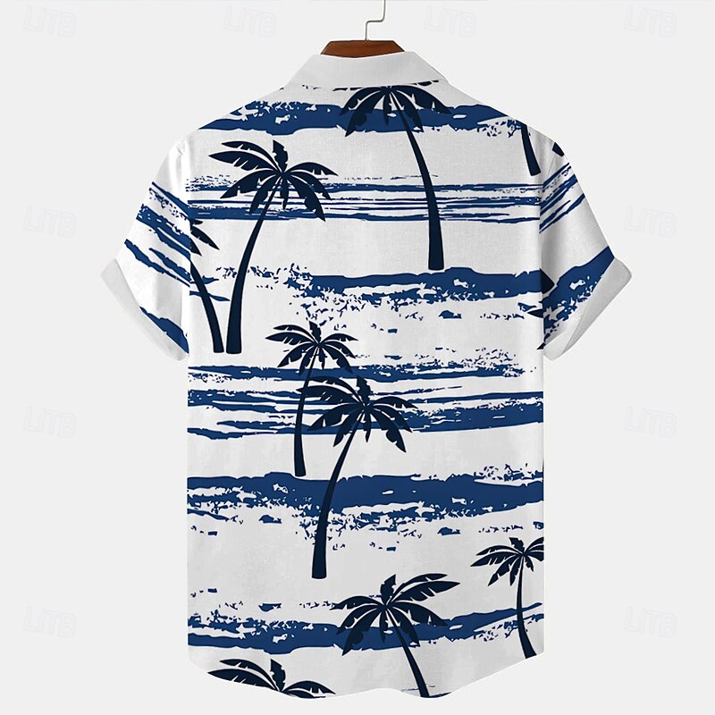 Men's Coconut Palm Casual Shirt Summer Hawaiian Shirt Aloha Shirt Short Sleeve Hawaiian Resort Vacation Casual Blue2