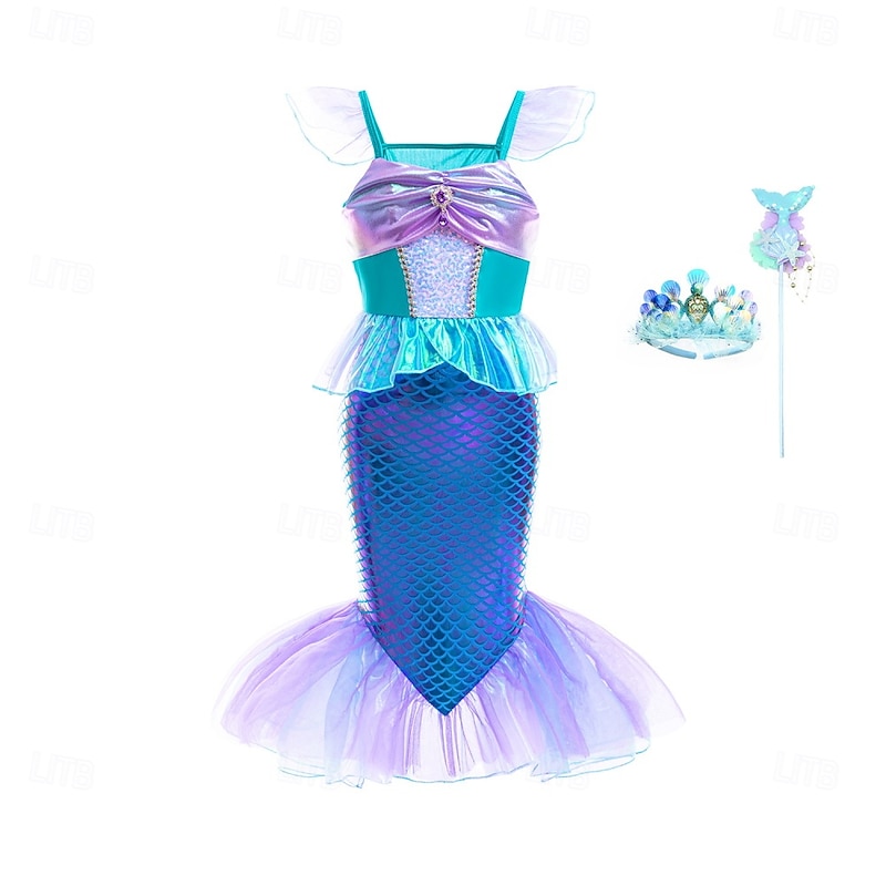Kids Girls' Mermaid Swimwear Swimwear Beach Children's Day Scales Cute Mesh Bathing Suits 4-7 Years Summer Blue - Main Image