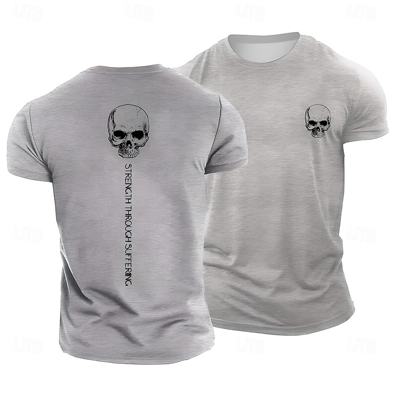 Mens Short Sleeve Black T-Shirt with Skull Graphic & 'Strength Through Suffering' Motivational Quote for Gym Workout Lifestyle3