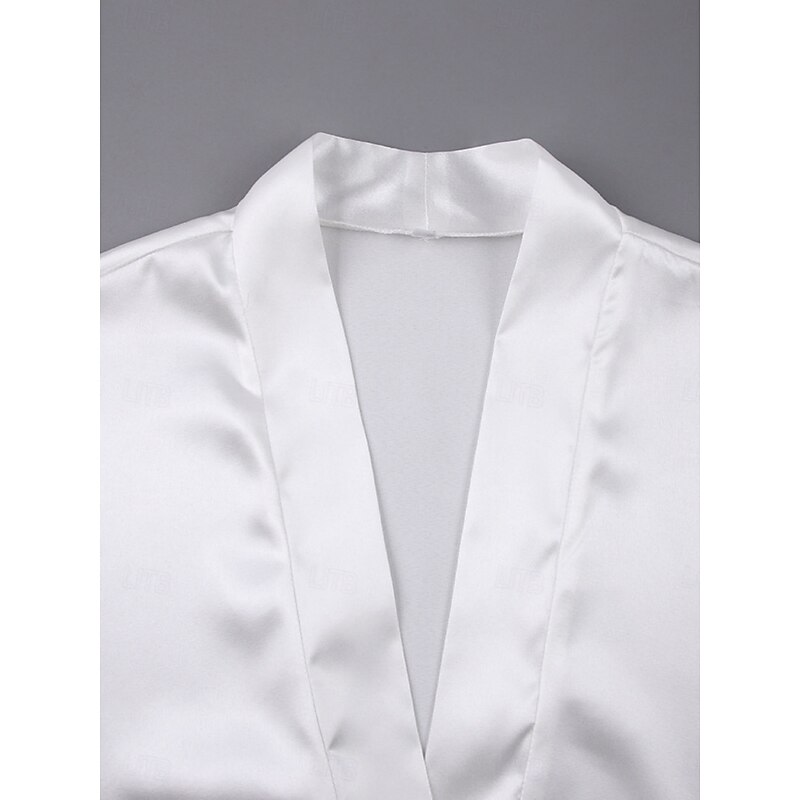 Women's Robe Casual Comfort Pure Color Feather Home Daily Long Sleeve V Neck White Summer Spring Fall Regular Fit4