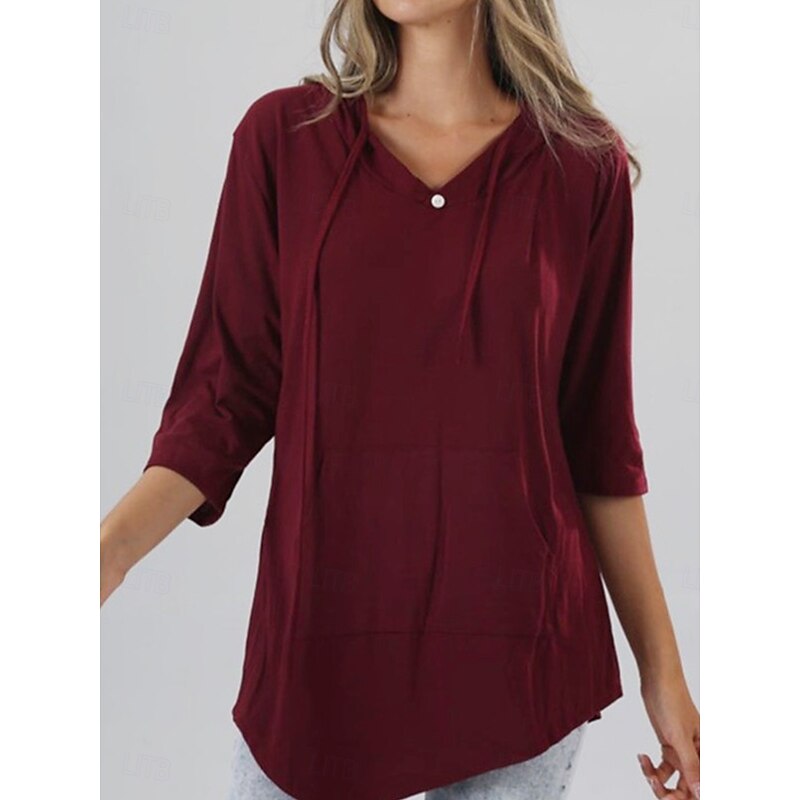 Women's T Shirt Plain Fashion Modern Casual Long Sleeve V Neck Regular Tops Daily Weekend Patchwork Black Red Navy Blue Fall Winter2