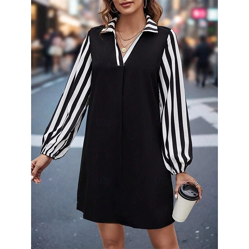 Women's Long Dress Maxi Dress Casual Dress A Line Dress Stylish Casual Vacation Daily Regular Fit Color Block Long Sleeve Shirt Collar Black Summer Spring Fall2