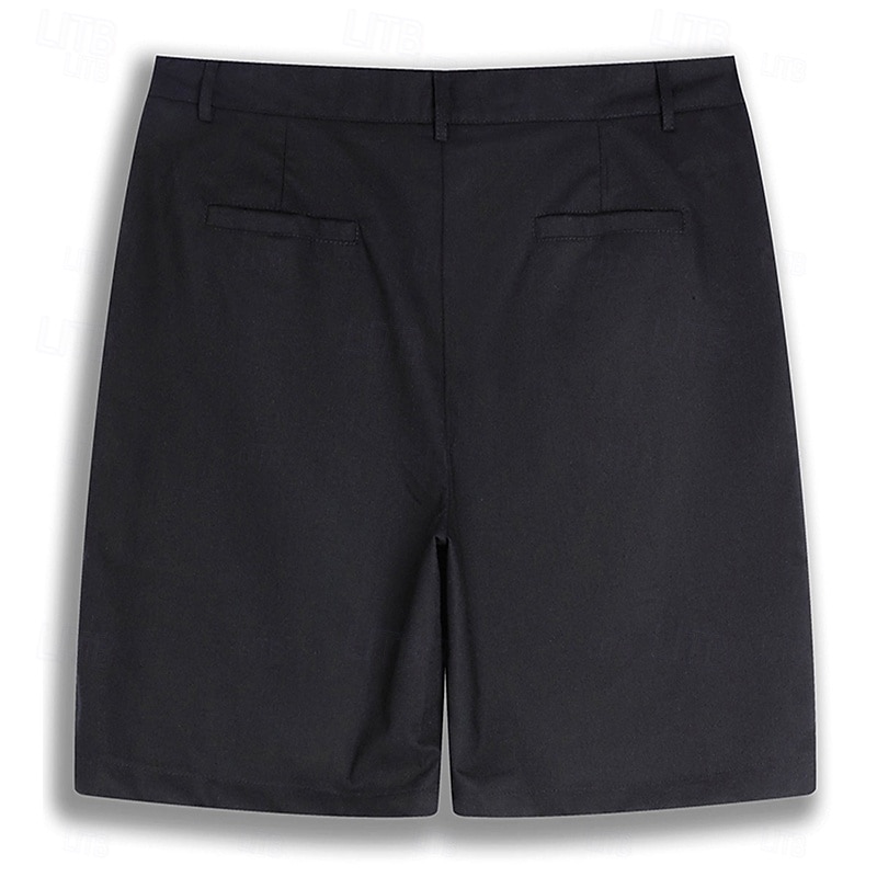 Men's Shorts Linen Shorts Dress Shorts Summer Shorts Pocket Buttons Plain Comfort Breathable Short Formal Outdoor Business Fashion Classic Style Black White Inelastic2
