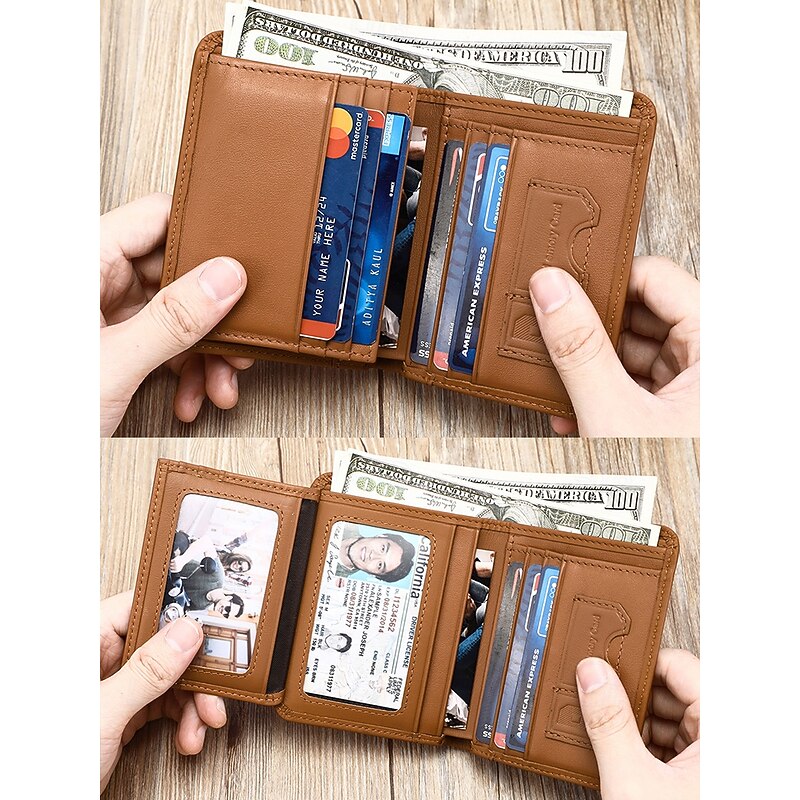 Men's Wallet Credit Card Holder Wallet Leather Cowhide Office Casual Daily Multiple pockets Large Capacity RFID Blocking Solid Color Color rubbing Light Brown Black Brown2