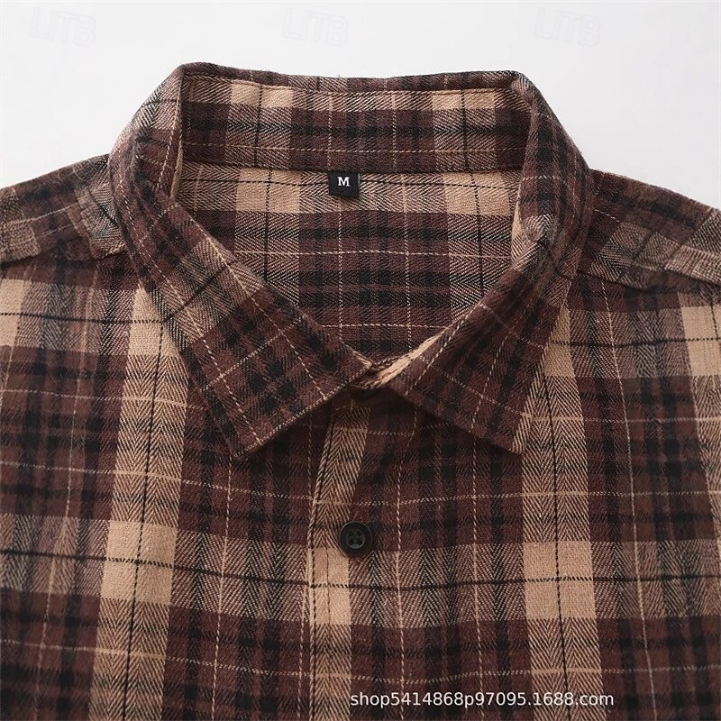 Men's Shirt Summer Shirt Casual Shirt Beach Shirt Button Up Shirt Checked Shirts Coffee Long Sleeve Plaid Lapel Vacation Hawaiian Button-Down Clothing Apparel Fashion Casual Comfortable4