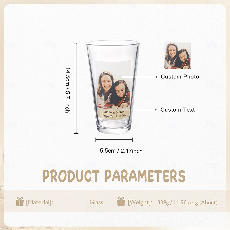 Personalized Glass Cup Custom Best Gift for Mom – Custom Wedding Gift for Couple, Photo and Text Design, Everyday Use Gift for Family and Friends, Wedding and Christmas Gift2