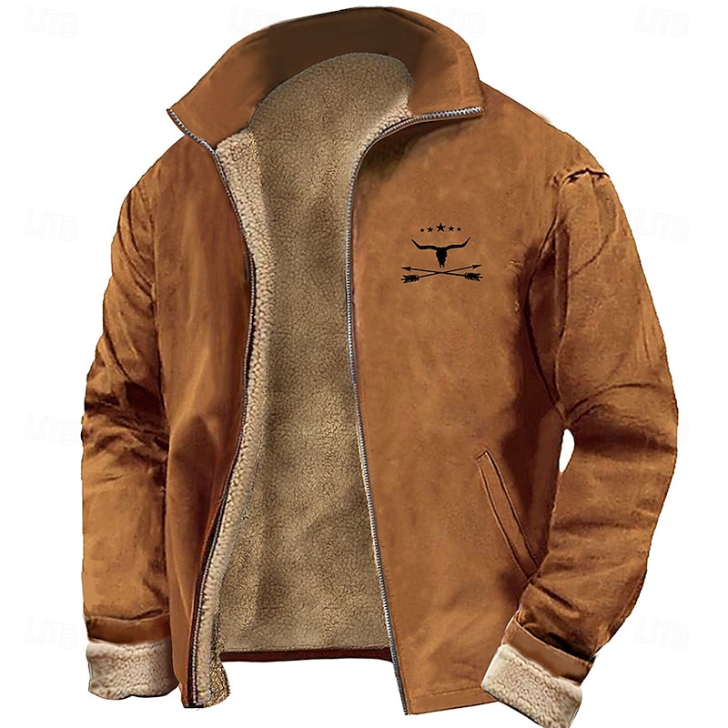 Men's Cattle Sweatshirt Sweatshirt Sweatshirt Stand Collar Daily Print Streetwear Zip Up Fall Winter