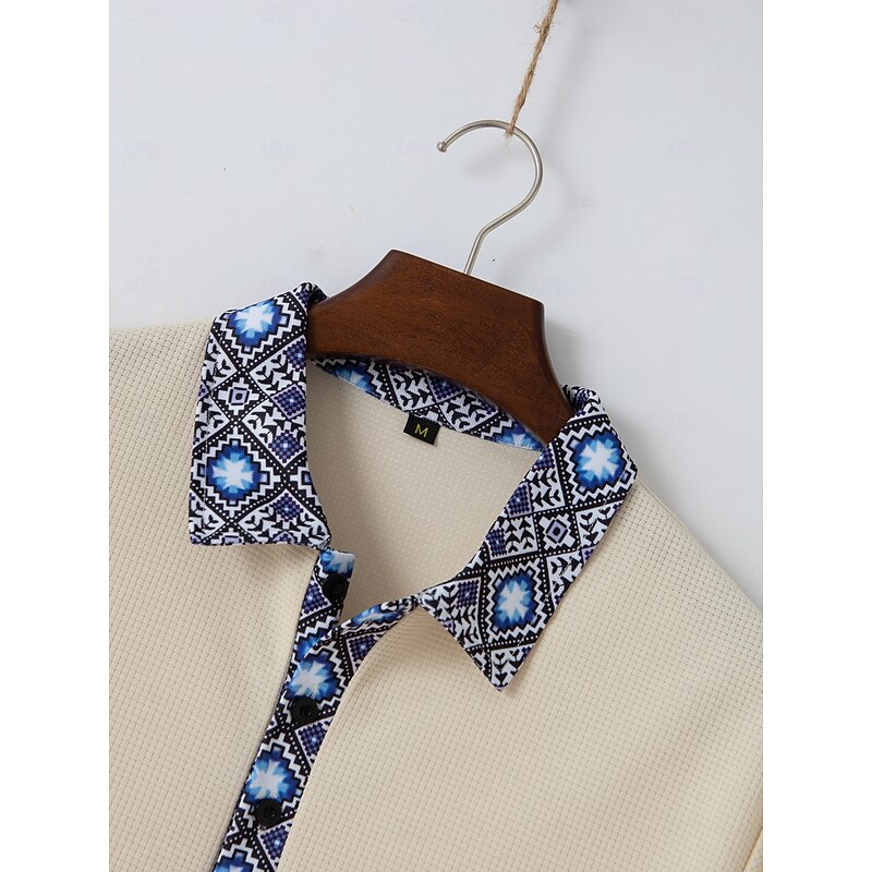 Men's Golf Shirt Waffle Knit Polo Shirt Business Active Classic Short Sleeve Fashion Modern Solid Color Buttons Summer Spring Regular Fit Black White Royal Blue Beige Gray Golf Shirt4