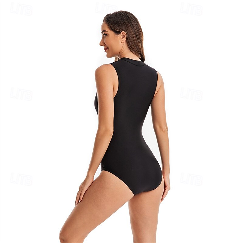 Women's Rash Guard One Piece Swimsuit UV Sun Protection UPF50+ Lightweight Sleeveless Spandex Bodysuit Bathing Suit Front Zip Swimming Surfing Beach Water Sports Solid Colored Summer Spring Autumn4
