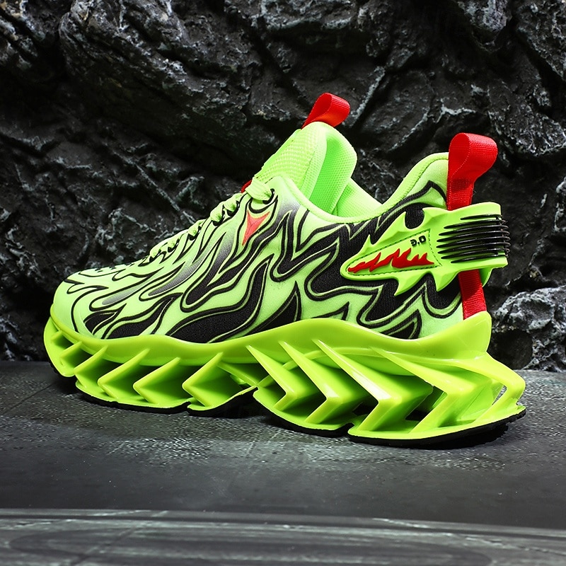 Men's Neon Green Flame Sneakers, Bold Wave Design with Breathable Upper and Cushioned Sole, Perfect for Streetwear and Active Lifestyle3