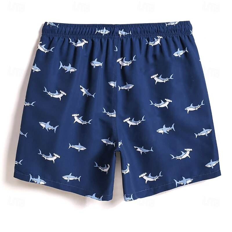 Men's Shark Sea Creatures Swim Trunks Swim Shorts Board Shorts Mid Waist Streetwear Hawaiian Casual Vacation Daily Holiday Drawstring Elastic Waist 3D Print Designer Clothing Apparel3