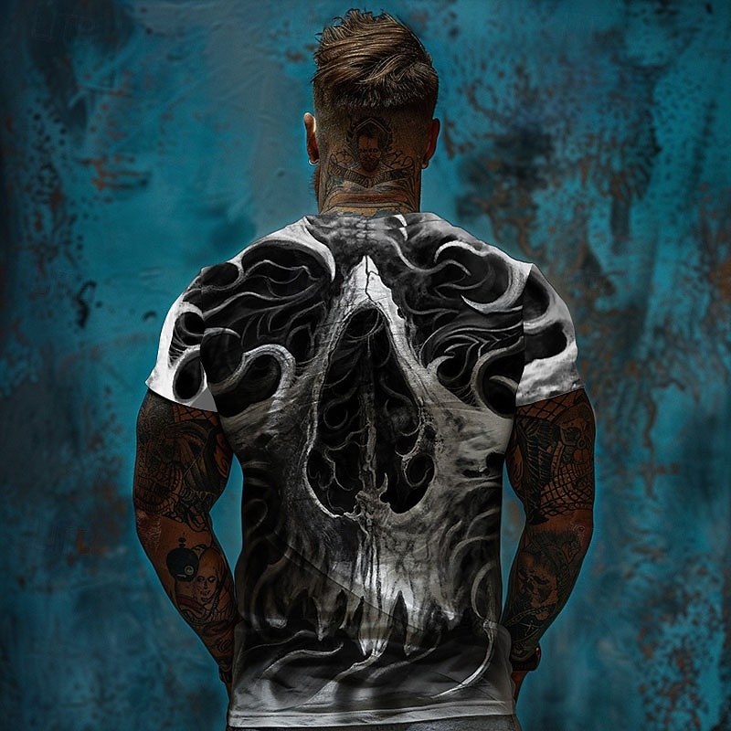 Men's Graphic Cool Skulls T Shirt Tee Top Short Sleeve T shirt 3D Print Crew Neck Shirt Daily Designer Retro Vintage Sports Outdoor Holiday Going out White Khaki Dark Gray Spring & Summer Clothing3