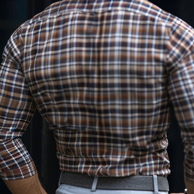 Men's Grid / Plaid Patterns Casual Shirt Button Up Shirt Long Sleeve Casual Business Casual Causal Casual Spring Fall Turndown Button Up Black2
