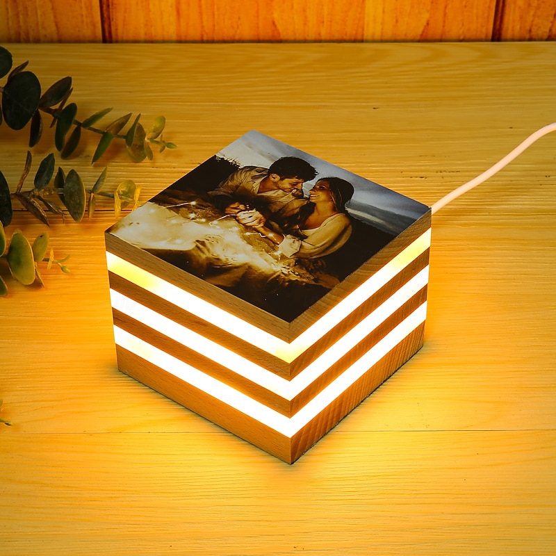 Personalized Wooden Square Night Light – Light Up Photo Frame Customized Wedding Photo, Unique Gift Perfect for Couples & Family2