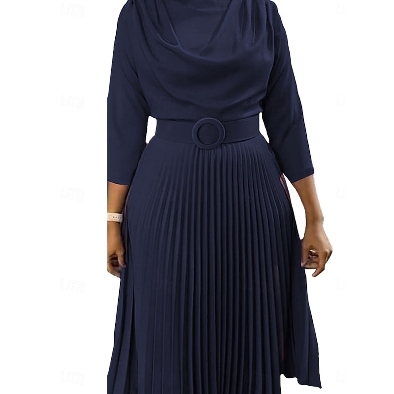 Women's Plain Dress Maxi Dress With Belt Elegant Crew Neck 3/4 Length Sleeve Pink Royal Blue Blue Color3