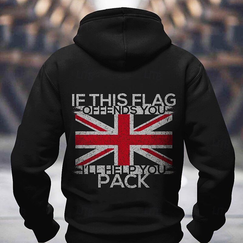 Men's UK Flag / National flag Hoodies Sweatshirt Fashion Long Sleeve Crew Neck Holiday Streetwear Black Blue Drawstring Fall Winter Designer