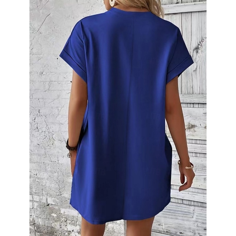 Women's Casual Dress Mini Dress Pocket Casual Crew Neck Short Sleeve White Blue Khaki Color2