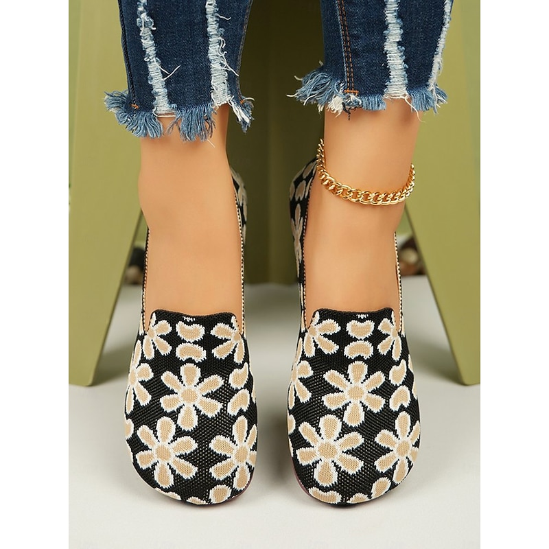 Women's Breathable Black Floral Slip-On Barefoot Flats with Soft Sole - Perfect for Everyday Wear4