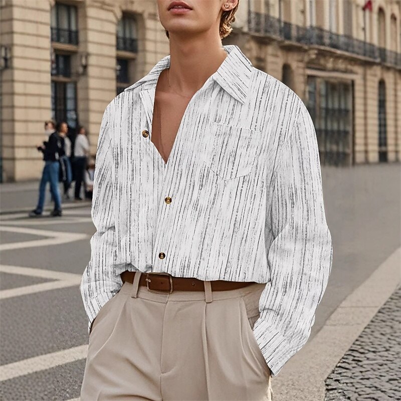 Men's Shirt Summer Shirt Casual Shirt Beach Shirt Button Up Shirt Red Green khaki Light Grey Long Sleeve Stripes Lapel Vacation Hawaiian Pocket Clothing Apparel Polyester Fashion Casual Comfortable3