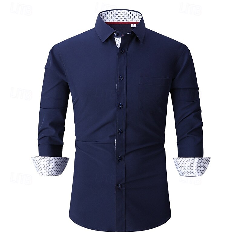 Men's Dress Shirt Button Up Shirt Color Block Wedding Outdoor Black White Wine Dark Navy Long Sleeve Spread Collar Summer Spring Clothing Apparel2